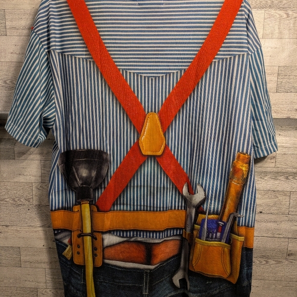 Faux Real Striped Plumber Graphic T-Shirt Size Xl - Picture 5 of 5